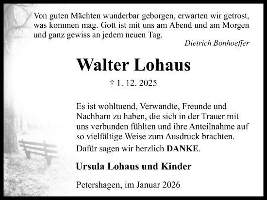 Anzeige von Walter Lohaus von Mindener Tageblatt