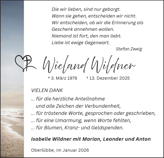 Anzeige von Wieland Wildner von Mindener Tageblatt