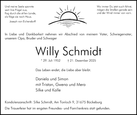 Anzeige von Willy Schmidt von Mindener Tageblatt