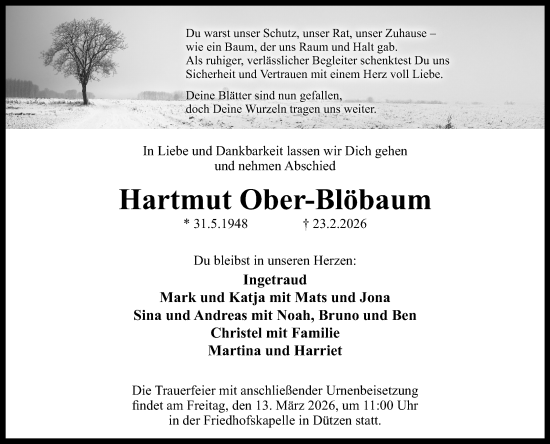 Anzeige von Hartmut Ober-Blöbaum von Mindener Tageblatt