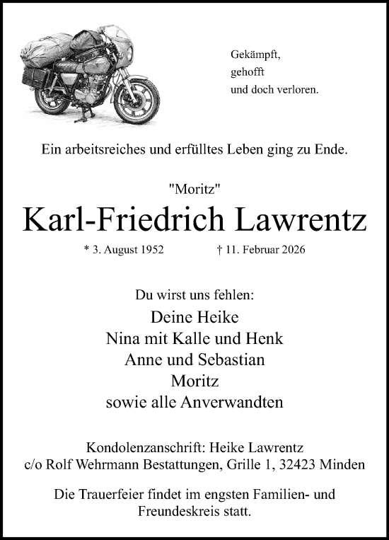 Anzeige von Karl-Friedrich Lawrentz von Mindener Tageblatt