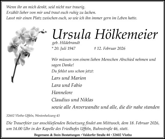Anzeige von Ursula Hölkemeier von Mindener Tageblatt
